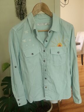 Billy T Hello Sunshine Embroidered Button Up Top